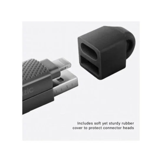 BAZIC GOCHARGE ALUCABLE, 4 IN 1 ALUMINIUM CHARGING CABLE WITH USB A/C INPUT AND USB C/LIGHTNING OUTPUT. PD FAST CHARGE 1M - BLACK